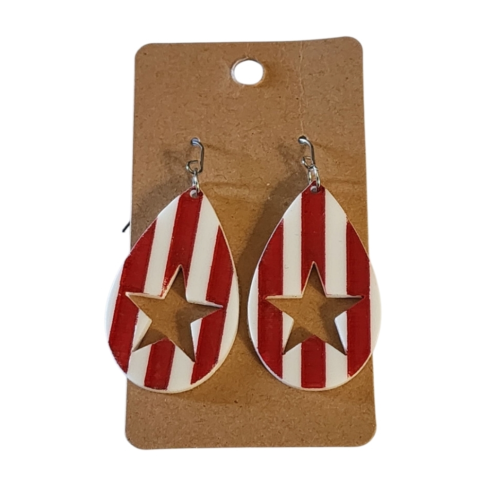 Stars and Stripes Red Acrylic Drop Earrings
